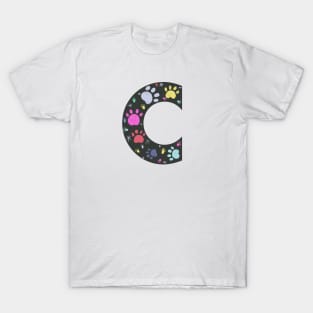 C letter  with colorful paw print T-Shirt